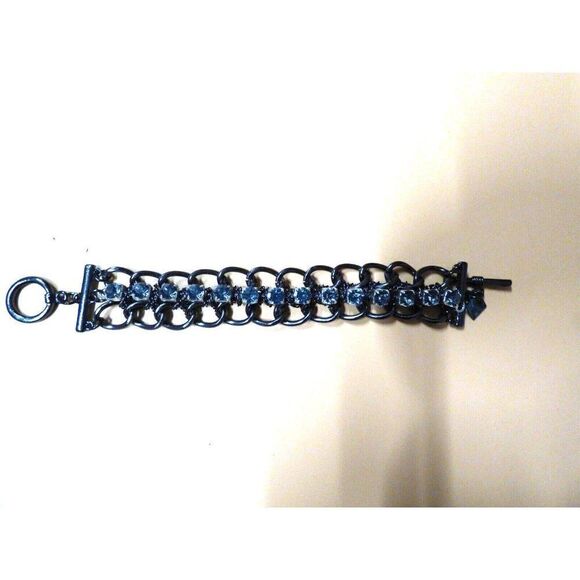 Fashion Jewelry - Gun Metal and Cubic Zirconia Toggle Bracelet, 7” - Picture 3 of 10